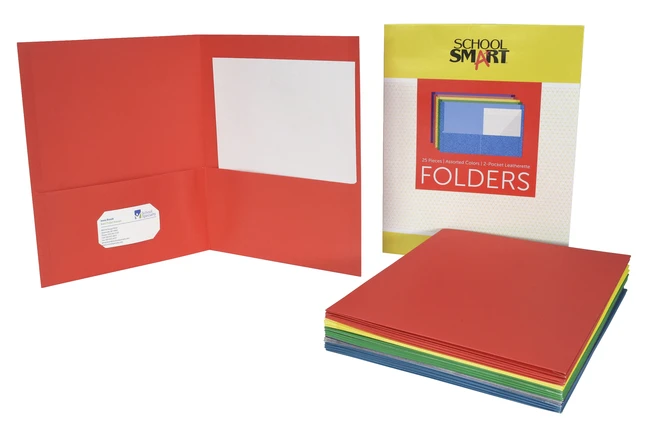 School Smart Extra Large 2-Pocket Folder, 9 X 12 Inches, Assorted Colors, Pack Of 25 - Image 2