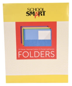 School Smart Extra Large 2-Pocket Folder, 9 X 12 Inches, Assorted Colors, Pack Of 25