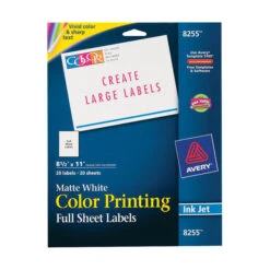 Avery Color Printing Full Sheet Labels, Inkjet, 8-1/2 X 11 Inches, Pack Of 20