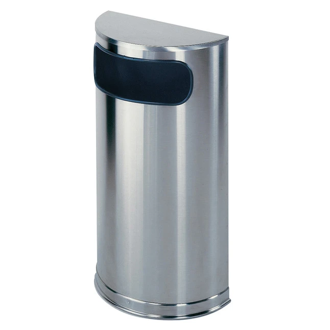 United Receptacle Inc Satin Stainless Steel Half Round Waste Receptacle, 9 Gallon