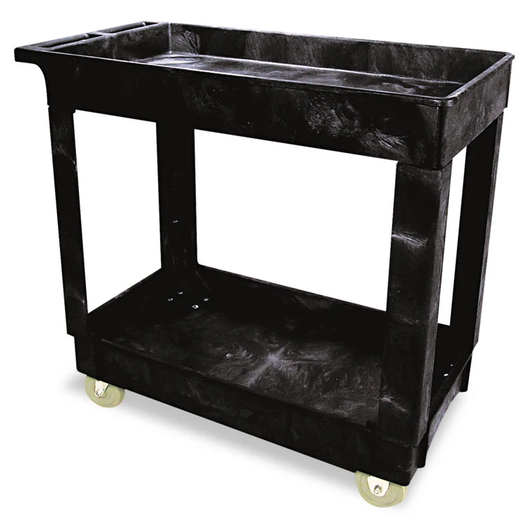 Service/Utility Carts, Plastic, 2 Shelves, 500 Lb Capacity, 34.13" X 17.38" X 32.38", Black - Image 2