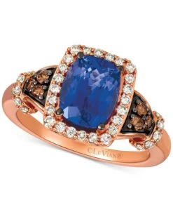 Blueberry Tanzanite® (2 Ct. T.w.), Nude Diamonds™ (1/3 Ct. T.w.) & Chocolate Diamonds® (1/8 Ct. T.w.) Ring Set In 14k Rose Gold