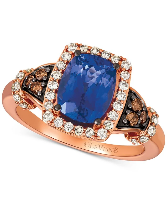 Blueberry Tanzanite® (2 Ct. T.w.), Nude Diamonds™ (1/3 Ct. T.w.) & Chocolate Diamonds® (1/8 Ct. T.w.) Ring Set In 14k Rose Gold