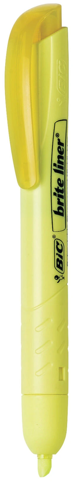 BIC Brite Liner Non-Toxic Retractable Highlighter, Chisel Tip, Yellow, Pack Of 12