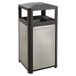 Safco Evos Side Open Waste Receptacle, 38 Gallon, Steel, Black/Gray