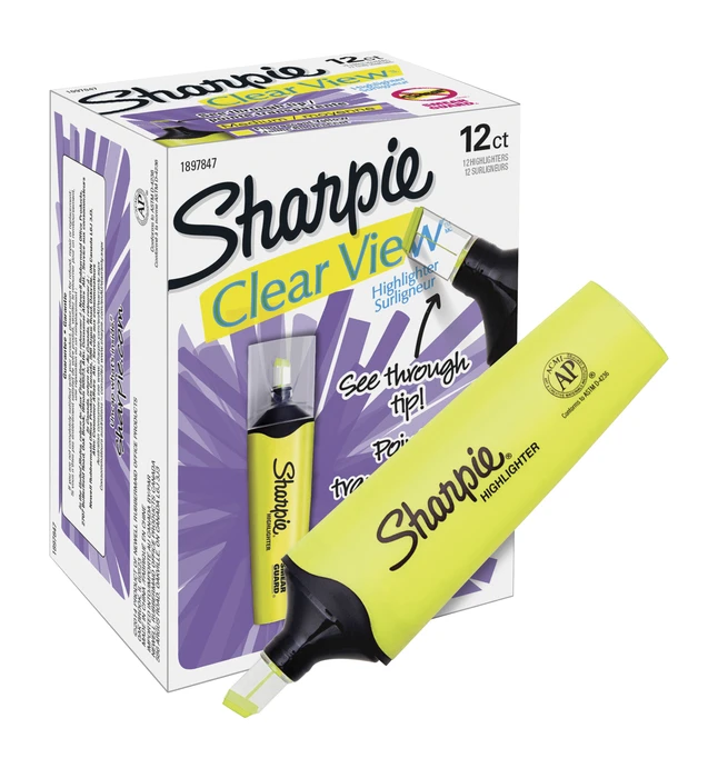 Sanford Sharpie ClearView Highlighter Chisel Tip, Fluorescent Yellow