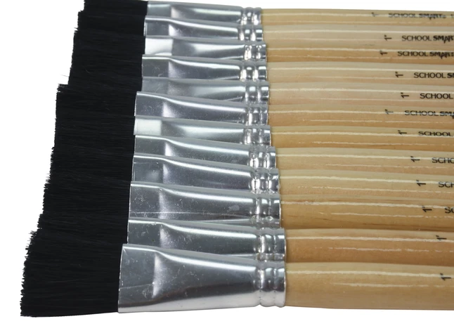 School Smart Paint Brushes, Flat Black Bristle, Long Handle, 1 Inch, Pack Of 12 - Image 2