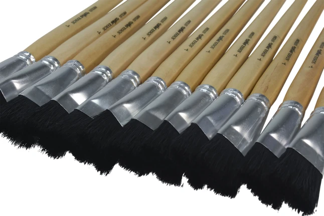School Smart Paint Brushes, Flat Black Bristle, Long Handle, 1 Inch, Pack Of 12 - Image 3