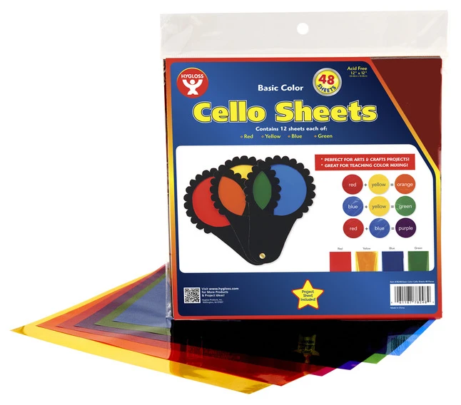 Hygloss Cello Sheets, 12 X 12 Inches, Assorted Colors, Pack Of 48