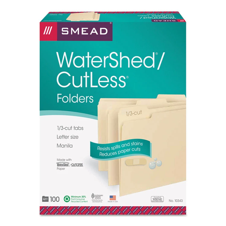 WaterShed/CutLess File Folders, 1/3-Cut Tabs: Assorted, Letter Size, 0.75" Expansion, Manila, 100/Box - Image 8