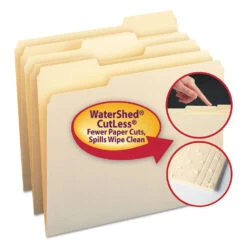 WaterShed/CutLess File Folders, 1/3-Cut Tabs: Assorted, Letter Size, 0.75" Expansion, Manila, 100/Box