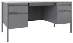 Lorell Fortress White/Platinum Steel Teachers Desk, Double Pedestal, 60 X 30 X 29-1/2 Inches, White/Platinum