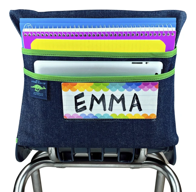 Aussie Pouch Chair Pocket With Double Pocket Design And Name Tag Pocket, Large, 17 Inches, Green Trim
