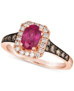 Passion Ruby (3/4 Ct. T.w.) & Diamond (1/2 Ct. T.w.) Halo Ring In 14k Rose Gold