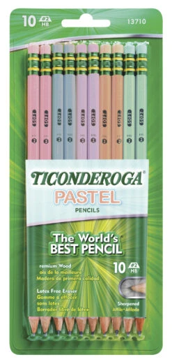 Ticonderoga Wood-Cased Pre-Sharpened Pencils #2 HB Soft, Pastel, Pack Of 10