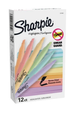 Sharpie Pocket Highlighters, Mild Pastel Colors, Assorted, Chisel Tip, Set Of 12