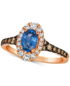 Cornflower Ceylon Blue Sapphire (5/8 Ct. T.w.) & Diamond (1/2 Ct. T.w.) Oval Halo Ring In 14k Rose Gold
