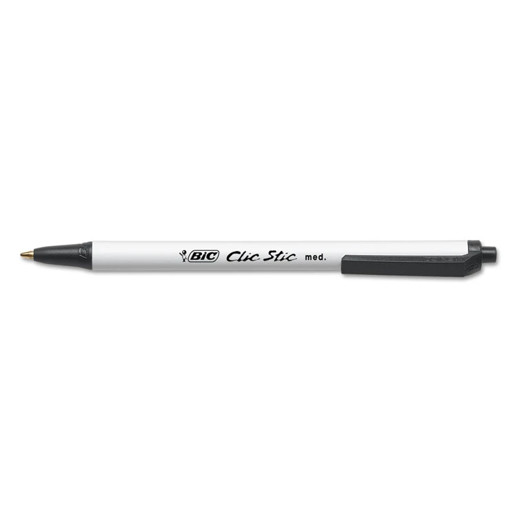 Bic Clic Stic Ballpoint Pen, Retractable, Medium 1 Mm, Black Ink, White Barrel, Dozen - Image 4