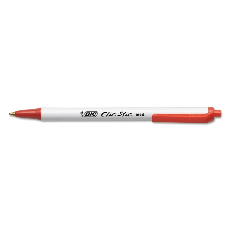 Bic Clic Stic Ballpoint Pen, Retractable, Medium 1 Mm, Red Ink, White Barrel, Dozen - Image 3