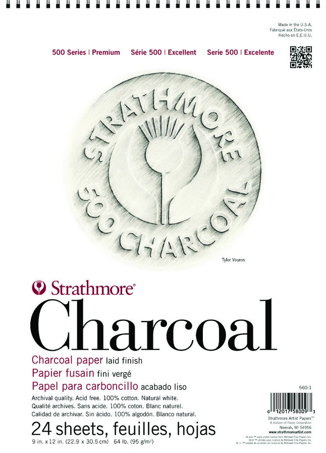 Strathmore 500 Series Charcoal Paper Pad, 18 X 24 Inches, White, 24 Sheets