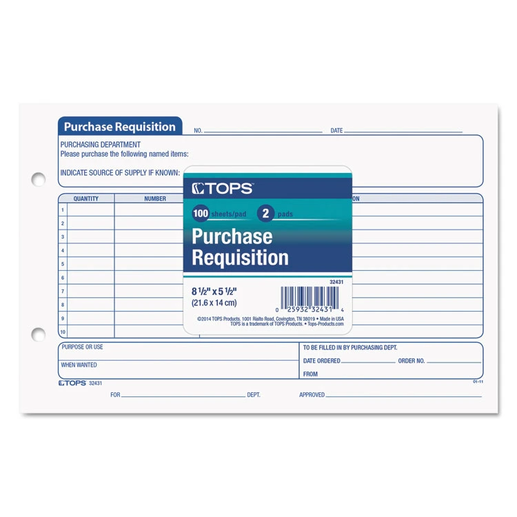 Purchase Requisition Pad, One-Part (No Copies), 5.5 X 8.5, 100 Forms/Pad, 2 Pads/Pack - Image 2