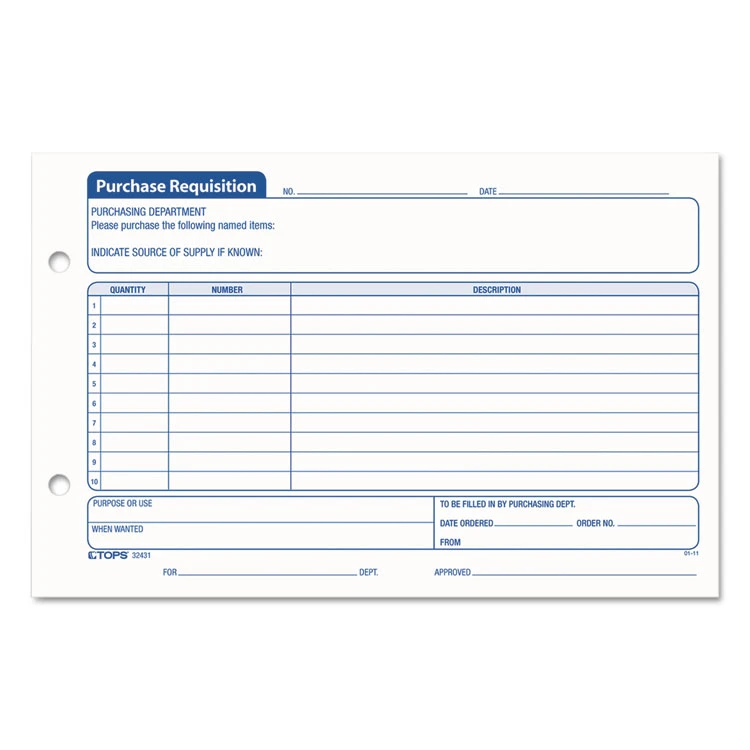 Purchase Requisition Pad, One-Part (No Copies), 5.5 X 8.5, 100 Forms/Pad, 2 Pads/Pack