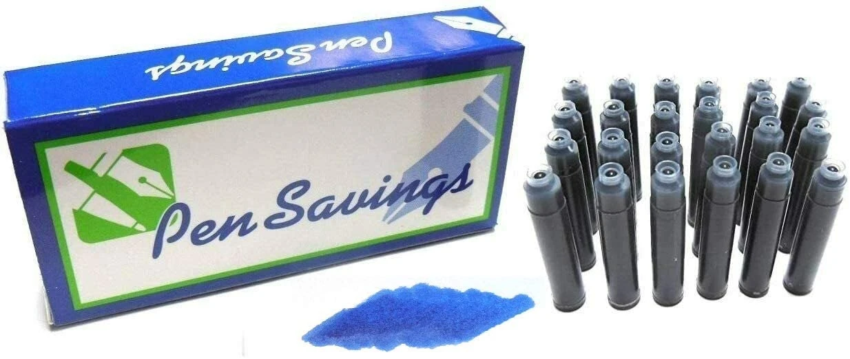 24 Standard International Short Fountain Pen Ink Cartridges, Legal Blue