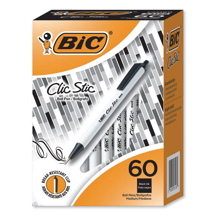 Bic Clic Stic Ballpoint Pen Value Pack, Retractable, Medium 1.2 Mm, Black Ink, White Barrel, 60/Pack - Image 2