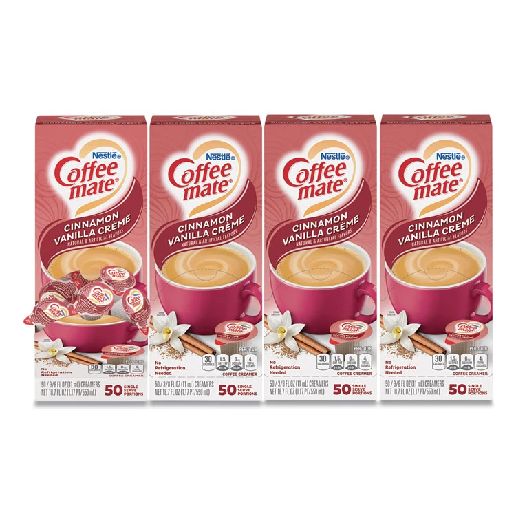Liquid Coffee Creamer, Cinnamon Vanilla, 0.38 Oz Mini Cups, 50/Box, 4 Boxes/Carton, 200 Total/Carton