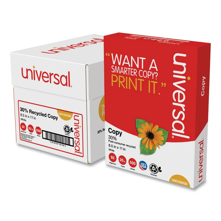 Universal 30% Recycled Copy Paper, 92 Bright, 20 Lb Bond Weight, 8.5 X 11, White, 500 Sheets/Ream, 5 Reams/Carton - Image 3
