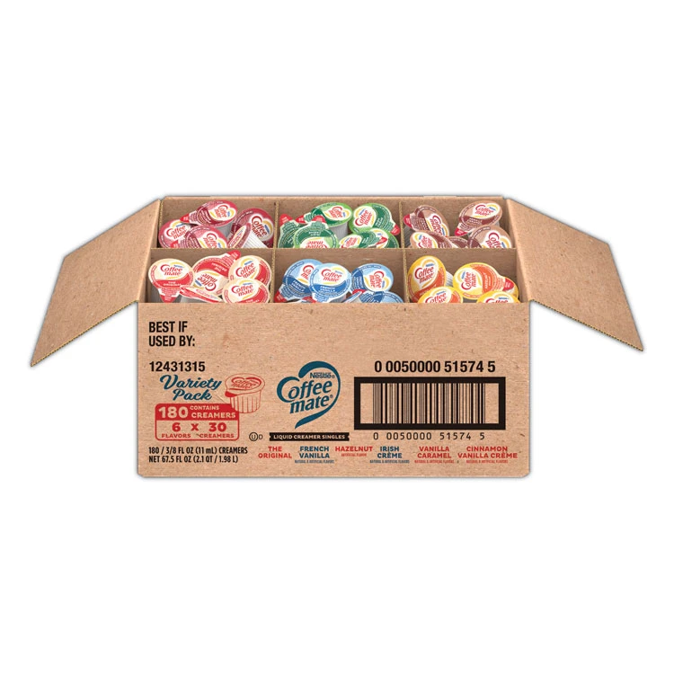 Liquid Coffee Creamer, Variety Pack, 6 Assorted Flavors, 0.38 Oz Mini Cups, 180/Carton