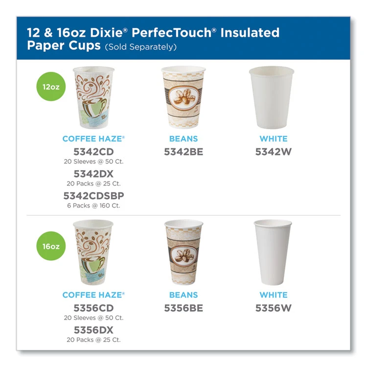 Dixie PerfecTouch Paper Hot Cups, 12 Oz, Coffee Haze Design, Individually Wrapped, 1,000/Carton - Image 3