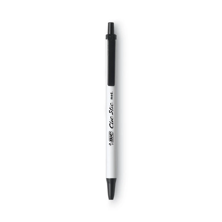 Bic Clic Stic Ballpoint Pen, Retractable, Medium 1 Mm, Black Ink, White Barrel, Dozen - Image 2