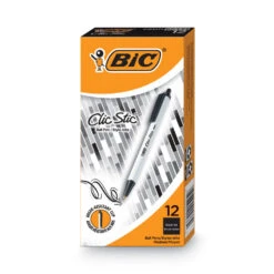 Bic Clic Stic Ballpoint Pen, Retractable, Medium 1 Mm, Black Ink, White Barrel, Dozen