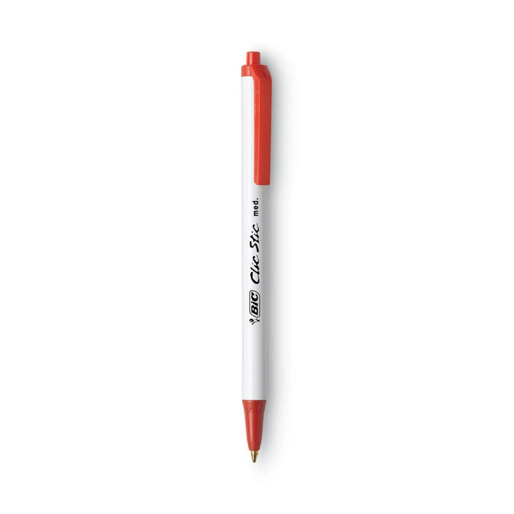 Bic Clic Stic Ballpoint Pen, Retractable, Medium 1 Mm, Red Ink, White Barrel, Dozen - Image 2