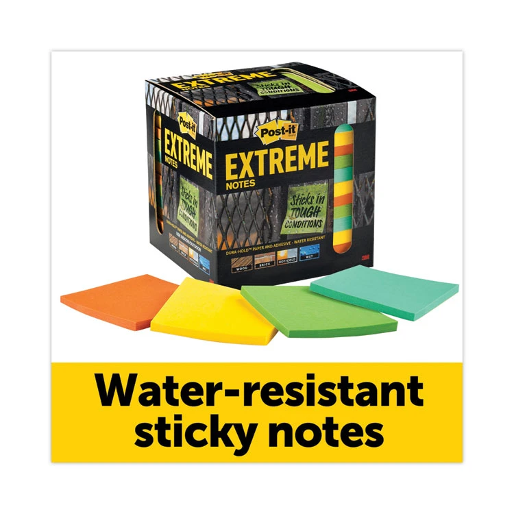 Water-Resistant Self-Stick Notes, 3" X 3", Assorted Colors, 45 Sheets/Pad, 12 Pads/Pack