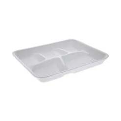 Foam School Trays, 5-Compartment, 8.25 X 10.5 X 1, White, 500/Carton