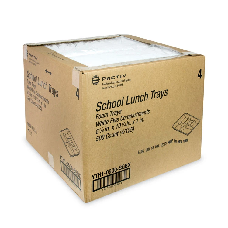 Foam School Trays, 5-Compartment, 8.25 X 10.5 X 1, White, 500/Carton - Image 2