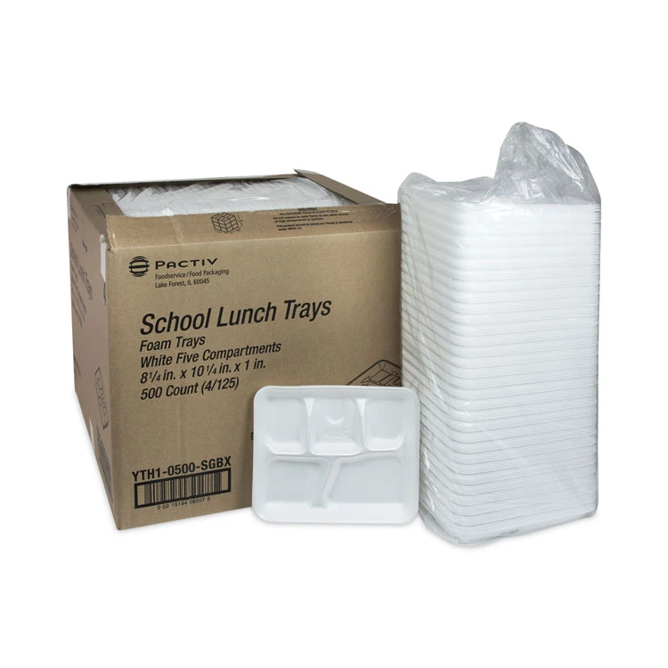 Foam School Trays, 5-Compartment, 8.25 X 10.5 X 1, White, 500/Carton - Image 4