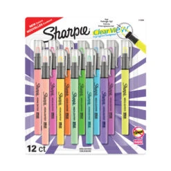 Sharpie Clearview Pen-Style Highlighter, Assorted Ink Colors, Chisel Tip, Assorted Barrel Colors, 12/Pack