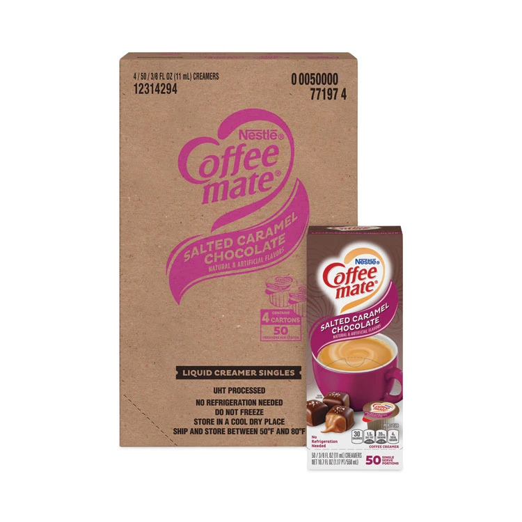Liquid Coffee Creamer, Salted Caramel Chocolate, 0.38 Oz Mini Cups, 50/Box, 4 Boxes/Carton, 200 Total/Carton