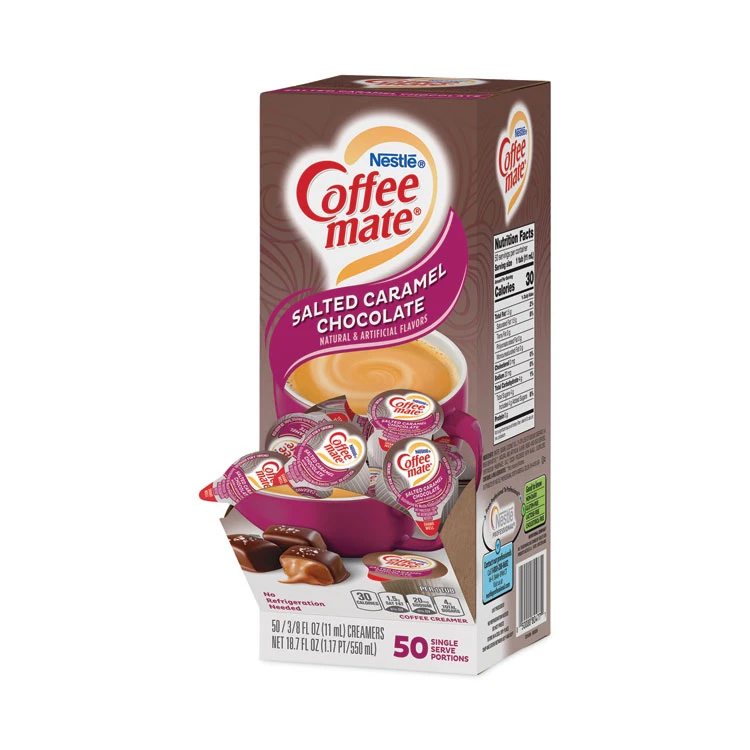 Liquid Coffee Creamer, Salted Caramel Chocolate, 0.38 Oz Mini Cups, 50/Box, 4 Boxes/Carton, 200 Total/Carton - Image 2