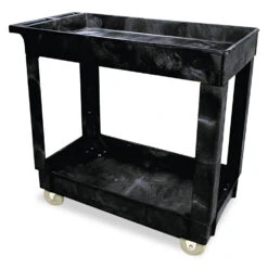 Service/Utility Carts, Plastic, 2 Shelves, 500 Lb Capacity, 34.13" X 17.38" X 32.38", Black