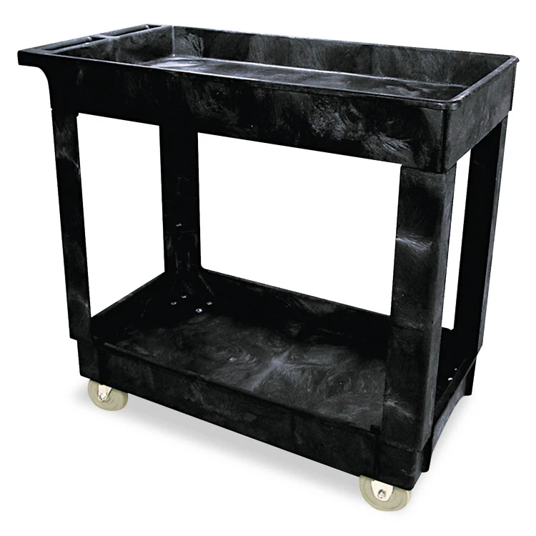 Service/Utility Carts, Plastic, 2 Shelves, 500 Lb Capacity, 34.13" X 17.38" X 32.38", Black