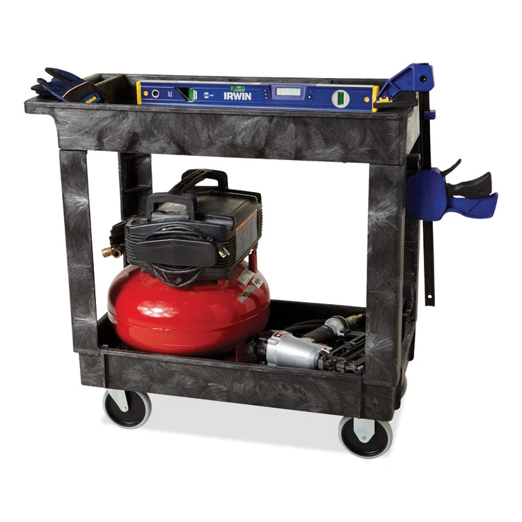 Service/Utility Carts, Plastic, 2 Shelves, 500 Lb Capacity, 34.13" X 17.38" X 32.38", Black - Image 6