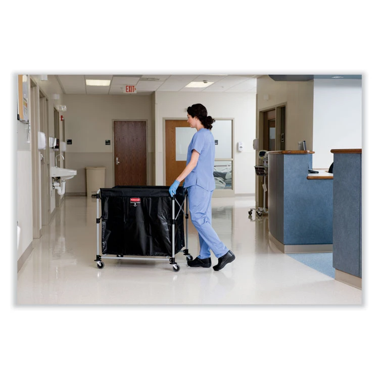 One-Compartment Collapsible X-Cart, Synthetic Fabric, 9.96 Cu Ft Bin, 24.1" X 35.7" X 34", Black/Silver - Image 2