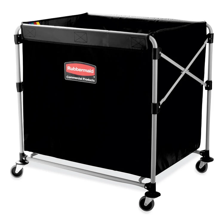 One-Compartment Collapsible X-Cart, Synthetic Fabric, 9.96 Cu Ft Bin, 24.1" X 35.7" X 34", Black/Silver - Image 3