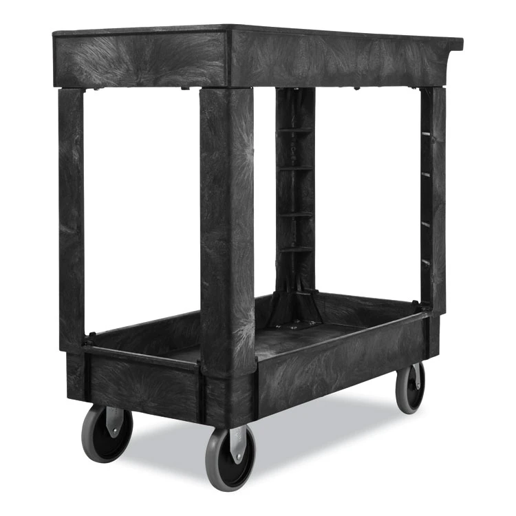 Service/Utility Carts, Plastic, 2 Shelves, 500 Lb Capacity, 34.13" X 17.38" X 32.38", Black - Image 5