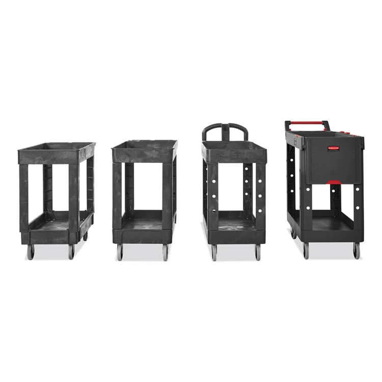 Service/Utility Carts, Plastic, 2 Shelves, 500 Lb Capacity, 34.13" X 17.38" X 32.38", Black - Image 4