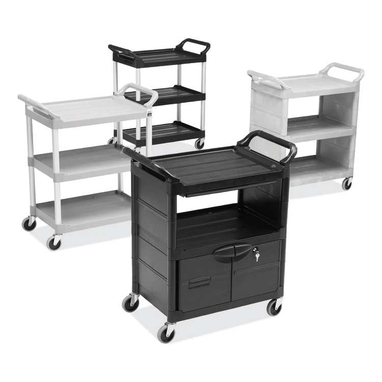 Utility Cart With Locking Doors, Plastic, 3 Shelves, 200 Lb Capacity, 33.63" X 18.63" X 37.75", Black - Image 7